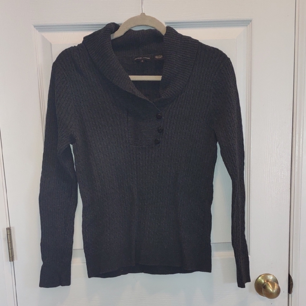 JEANNE PIERRE Dark Gray Cowl Neck Sweater